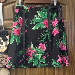 Maximo Black and Pink Floral A-Line Skirt W/ Ribbon Belt